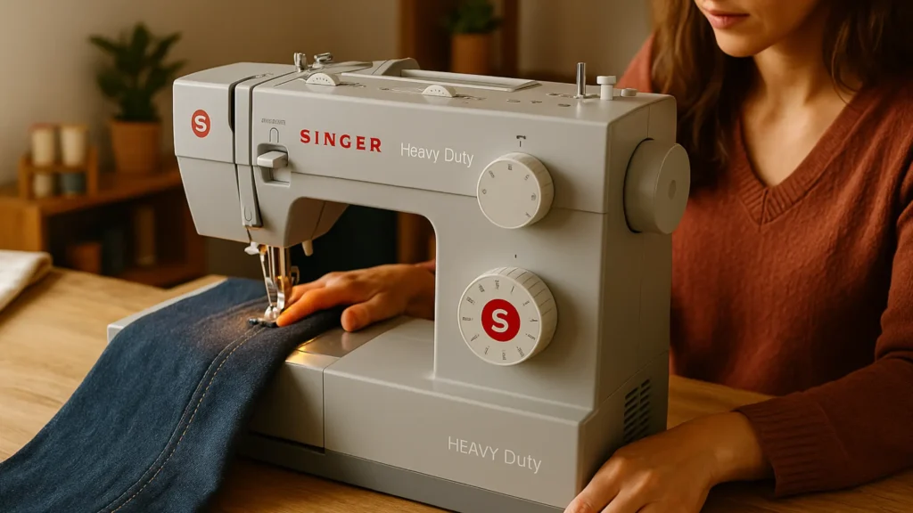 Singer 4423 näht durch mehrere Lagen Jeansstoff